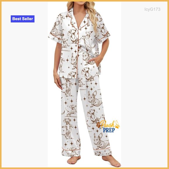 Satin Pajama Set Short Sleeve Button Down Lounge Wear Size Medium